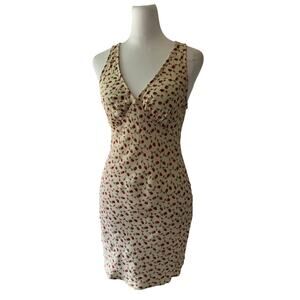 Reformation Calix Cream Floral Print V-Neck Sleeveless Bodycon Mini Dress